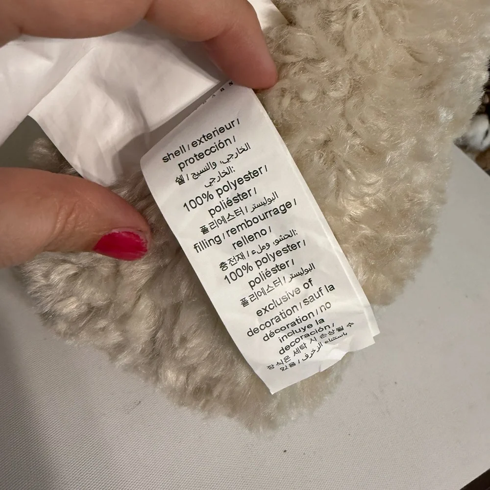 Pottery Barn Cream Doodle Faux Fur Dog Pillow Bell Cozy Teddy Poodle Labradoodle